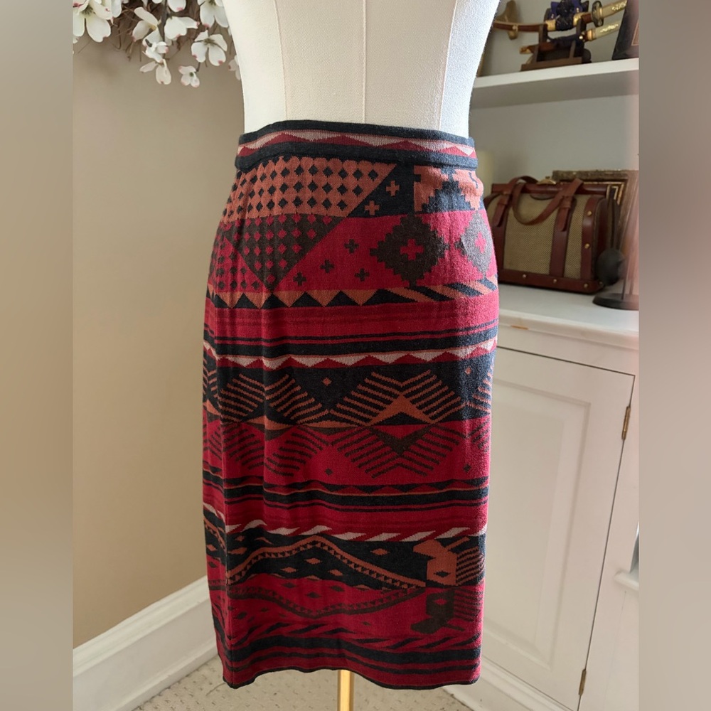Peruvian Connection Red Aztec Bandar Pencil Skirt